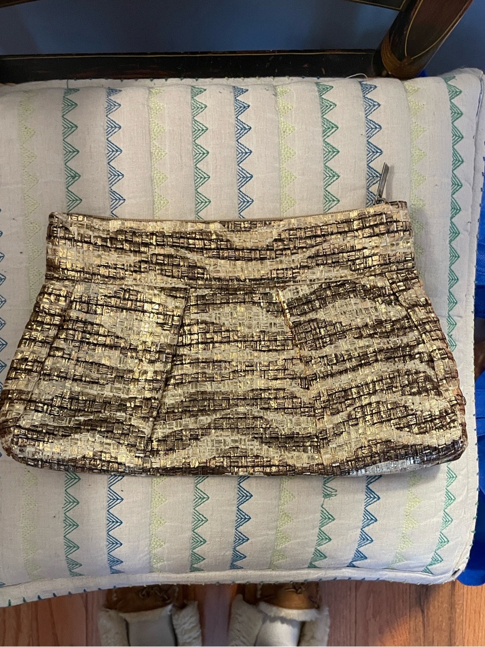 Raffia Woven Gold and Brown Clutch Resortwear Summer Coastal